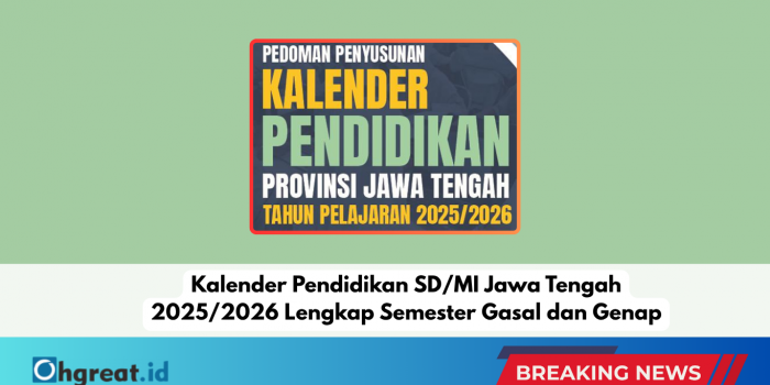 Kalender Pendidikan SD/MI Jawa Tengah 2025/2026 Lengkap Semester Gasal dan Genap