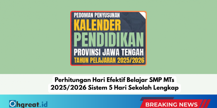 Perhitungan Hari Efektif Belajar SMP MTs 2025/2026 Sistem 5 Hari Sekolah Lengkap
